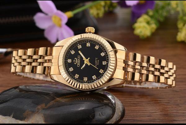 Grote foto luxe gouden horloge voor dames strass quartz horloge waterdicht polshorloge kleding dames horloges