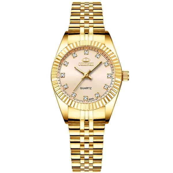 Grote foto luxe gouden horloge voor dames strass quartz horloge waterdicht polshorloge kleding dames horloges