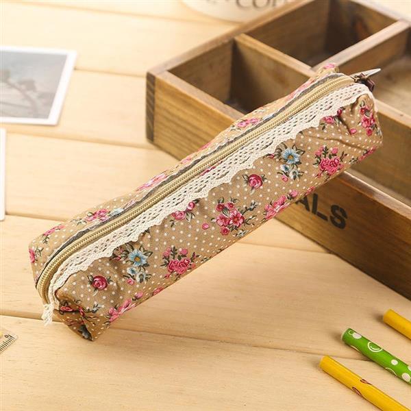 Grote foto kleine retro bloem etui bloemenkant schoolbenodigdheden tas make up tasje voor meisjes vrouwen verzamelen overige verzamelingen