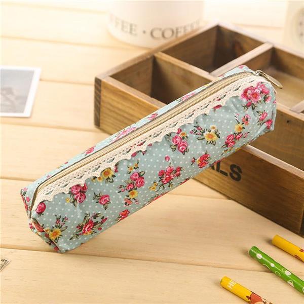 Grote foto kleine retro bloem etui bloemenkant schoolbenodigdheden tas make up tasje voor meisjes vrouwen verzamelen overige verzamelingen
