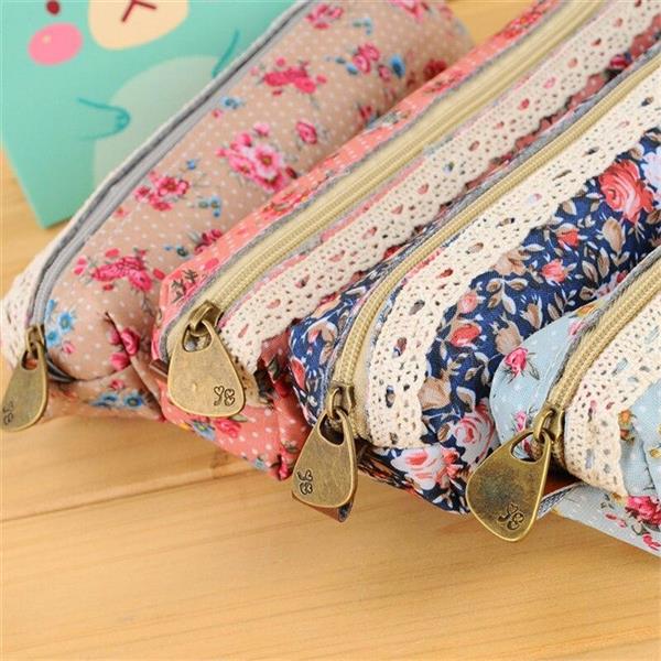 Grote foto kleine retro bloem etui bloemenkant schoolbenodigdheden tas make up tasje voor meisjes vrouwen verzamelen overige verzamelingen
