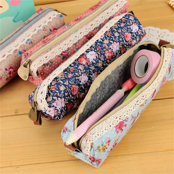 Grote foto kleine retro bloem etui bloemenkant schoolbenodigdheden tas make up tasje voor meisjes vrouwen verzamelen overige verzamelingen