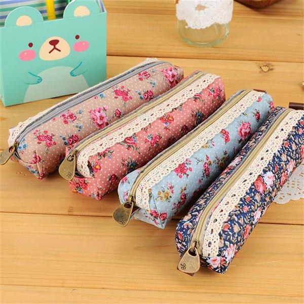 Grote foto kleine retro bloem etui bloemenkant schoolbenodigdheden tas make up tasje voor meisjes vrouwen verzamelen overige verzamelingen