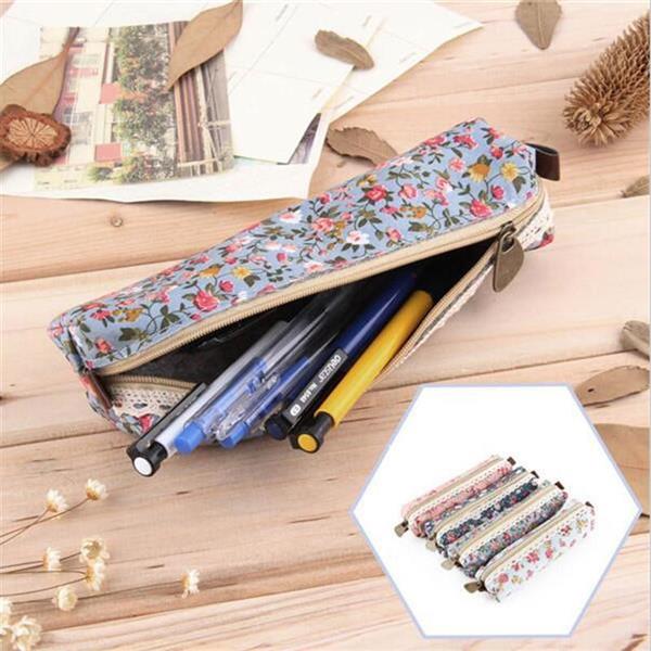 Grote foto kleine retro bloem etui bloemenkant schoolbenodigdheden tas make up tasje voor meisjes vrouwen verzamelen overige verzamelingen