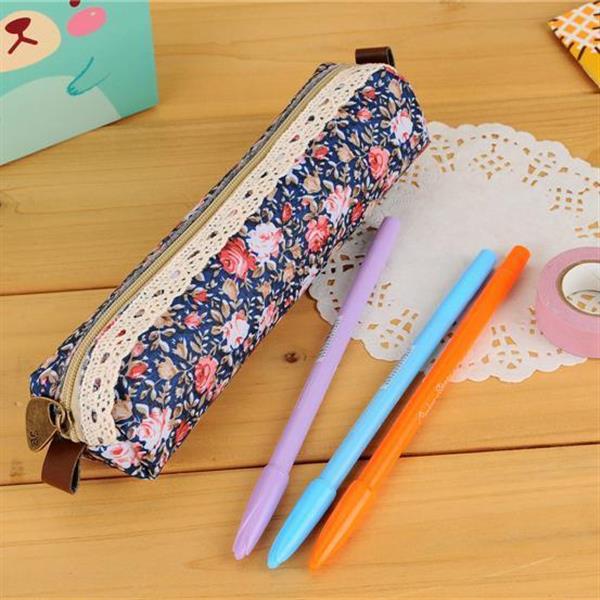 Grote foto kleine retro bloem etui bloemenkant schoolbenodigdheden tas make up tasje voor meisjes vrouwen verzamelen overige verzamelingen