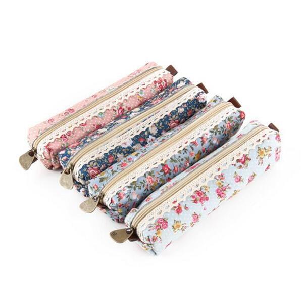 Grote foto kleine retro bloem etui bloemenkant schoolbenodigdheden tas make up tasje voor meisjes vrouwen verzamelen overige verzamelingen