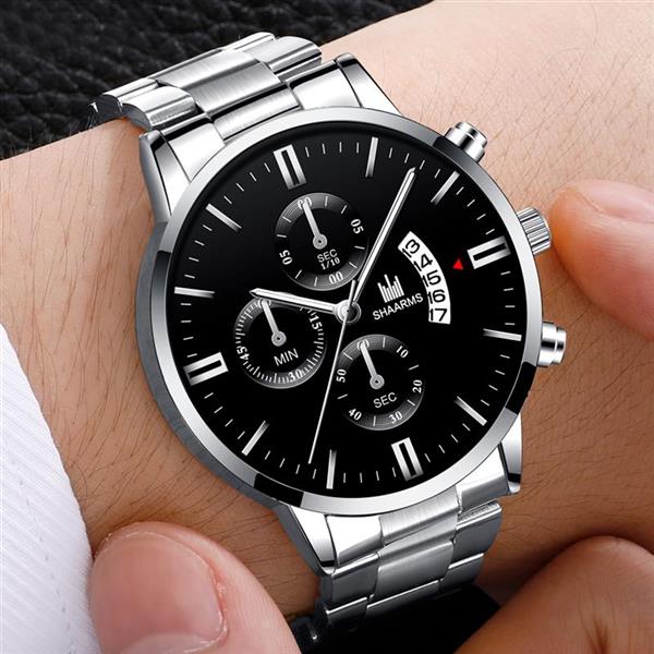 Grote foto luxe zakelijk horloge voor heren quartz roestvrijstalen band datumkalender met 3 subdials kleding dames horloges