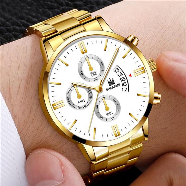 Grote foto luxe zakelijk horloge voor heren quartz roestvrijstalen band datumkalender met 3 subdials kleding dames horloges