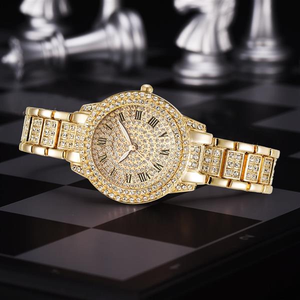 Grote foto diamanten horloge met armband voor dames luxe strass quartz horloge kleding dames horloges