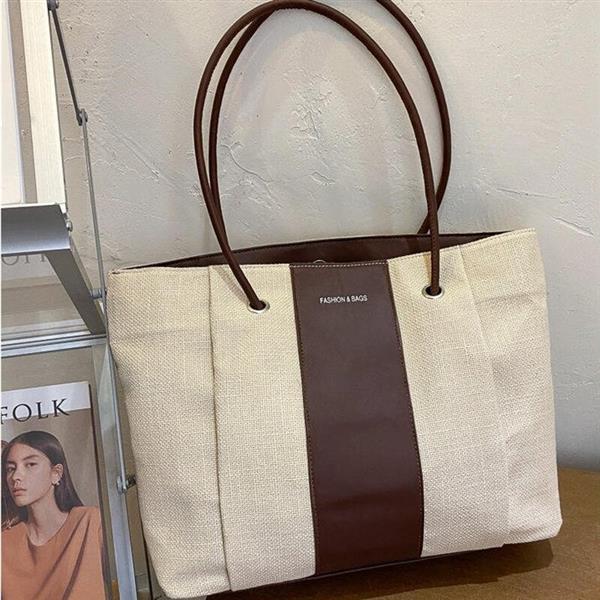 Grote foto contrasterende canvas draagtas voor dames metal hasp underarm shopping travel strandhandtas sieraden tassen en uiterlijk damestassen