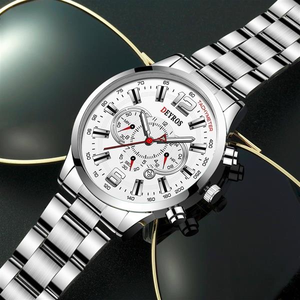 Grote foto roestvrijstalen sporthorloge voor heren quartz horloge kalender lichtgevende klok leer kleding dames horloges