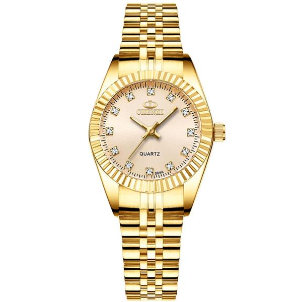 Grote foto luxe gouden horloge voor dames strass quartz horloge waterdicht polshorloge kleding dames horloges