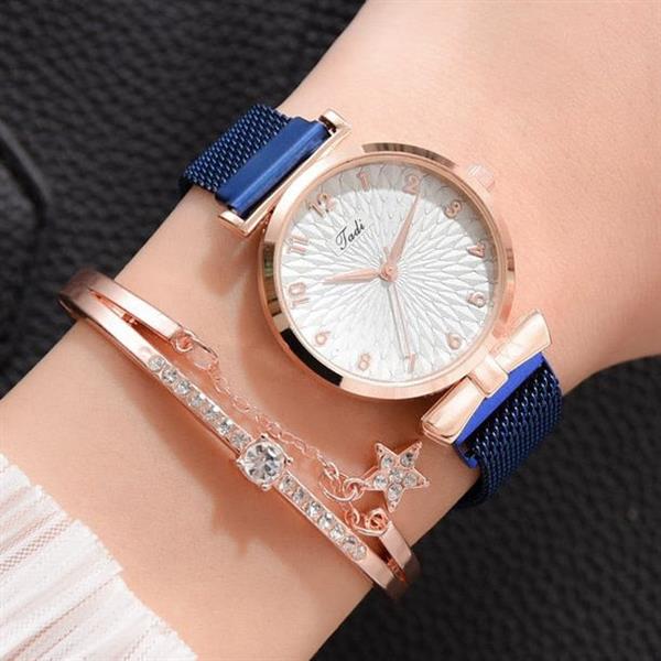 Grote foto luxe horloge met armband voor dames quartz horloge magnetisch leren band kleding dames horloges