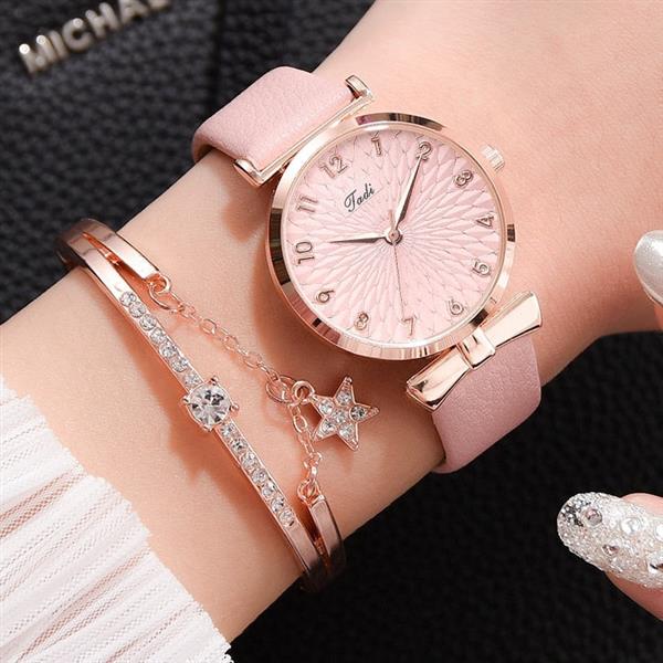 Grote foto luxe horloge met armband voor dames quartz horloge magnetisch leren band kleding dames horloges