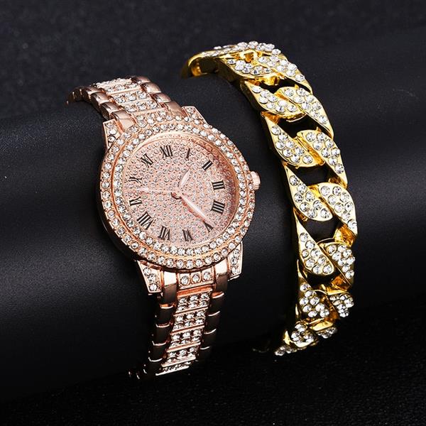 Grote foto diamanten horloge met armband voor dames luxe strass quartz horloge kleding dames horloges