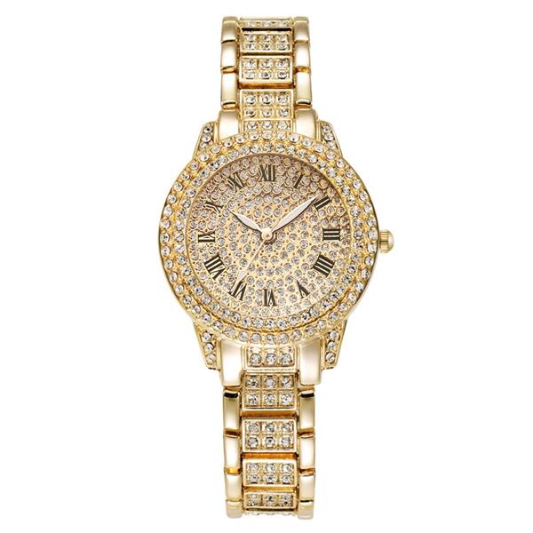 Grote foto diamanten horloge met armband voor dames luxe strass quartz horloge kleding dames horloges