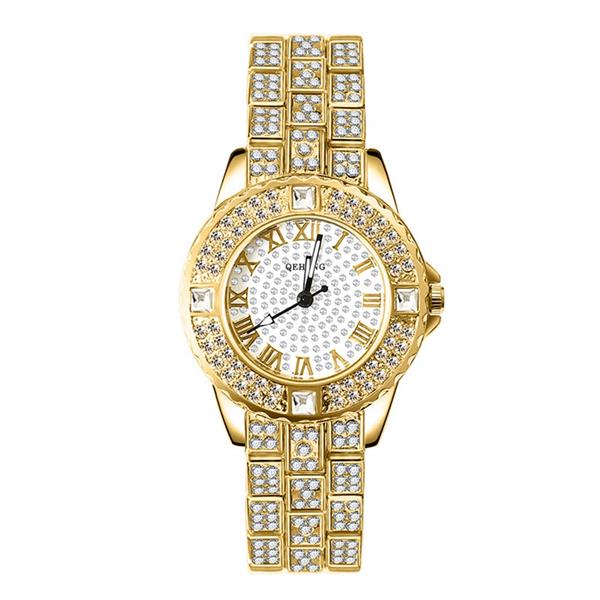 Grote foto diamanten horloge met armband voor dames luxe strass quartz horloge kleding dames horloges