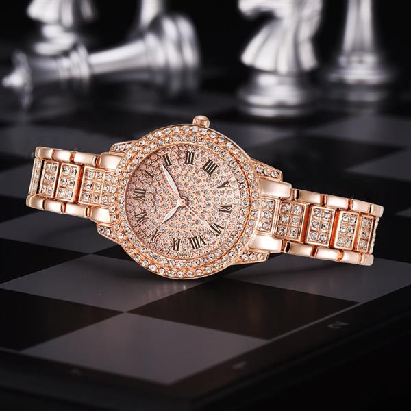 Grote foto diamanten horloge met armband voor dames luxe strass quartz horloge kleding dames horloges