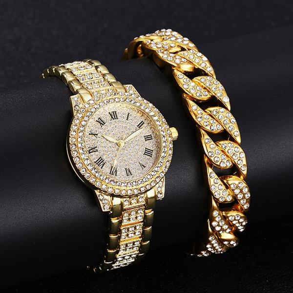 Grote foto diamanten horloge met armband voor dames luxe strass quartz horloge kleding dames horloges