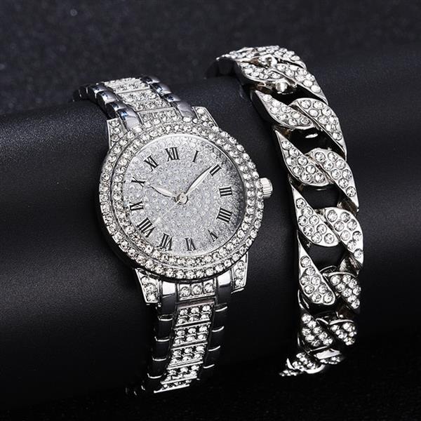 Grote foto diamanten horloge met armband voor dames luxe strass quartz horloge kleding dames horloges