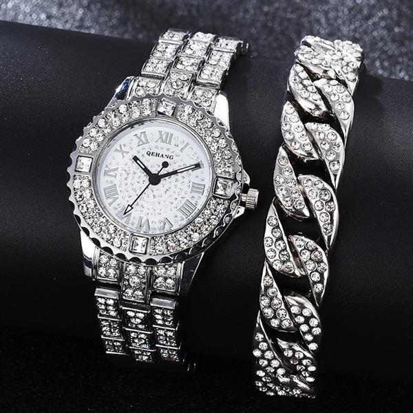 Grote foto diamanten horloge met armband voor dames luxe strass quartz horloge kleding dames horloges