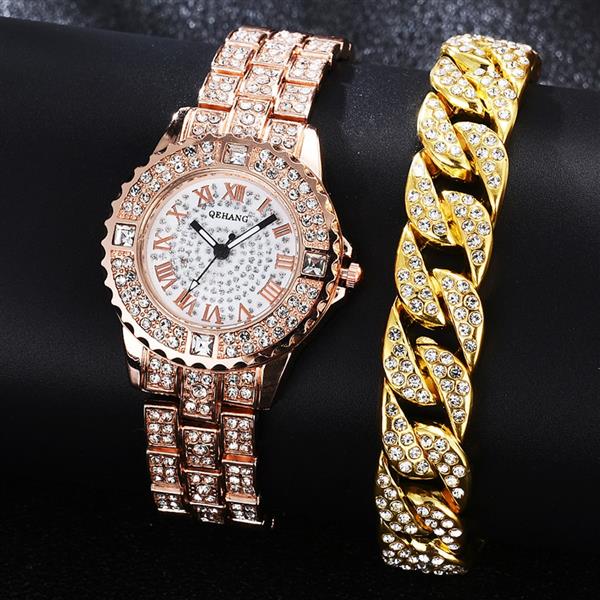 Grote foto diamanten horloge met armband voor dames luxe strass quartz horloge kleding dames horloges