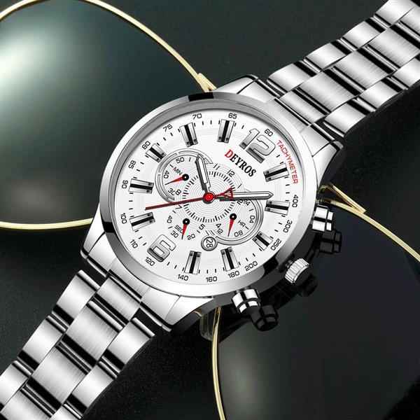 Grote foto roestvrijstalen sporthorloge voor heren quartz horloge kalender lichtgevende klok leer kleding dames horloges
