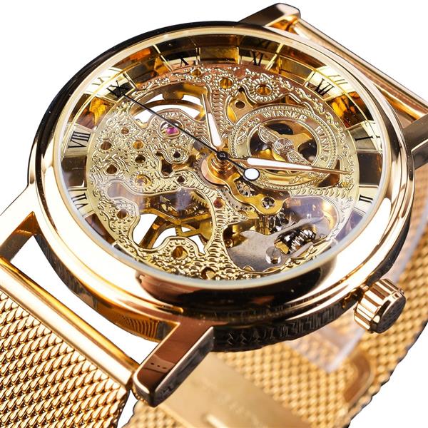 Grote foto luxe horloge met gouden kast voor heren horloge met leren of mesh bandje transparant mechanisch sk kleding dames horloges