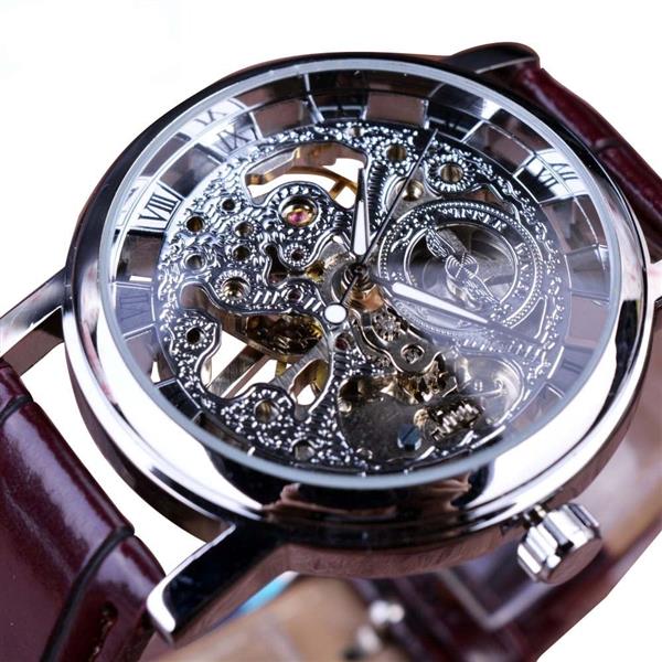 Grote foto luxe horloge met gouden kast voor heren horloge met leren of mesh bandje transparant mechanisch sk kleding dames horloges