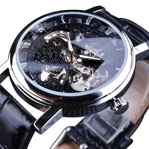 Grote foto luxe horloge met gouden kast voor heren horloge met leren of mesh bandje transparant mechanisch sk kleding dames horloges