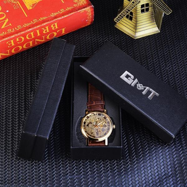 Grote foto luxe horloge met gouden kast voor heren horloge met leren of mesh bandje transparant mechanisch sk kleding dames horloges