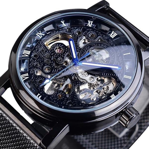 Grote foto luxe horloge met gouden kast voor heren horloge met leren of mesh bandje transparant mechanisch sk kleding dames horloges