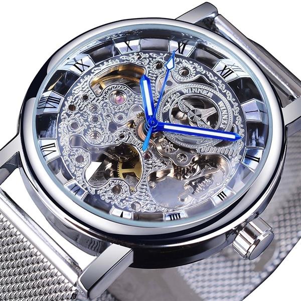 Grote foto luxe horloge met gouden kast voor heren horloge met leren of mesh bandje transparant mechanisch sk kleding dames horloges