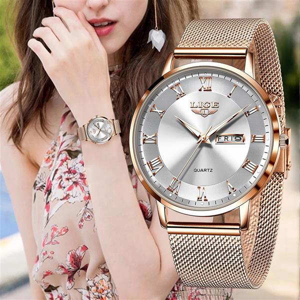 Grote foto ultradun luxe horloge voor dames quartz kalenderklok roestvrij staal waterdicht horloge kleding dames horloges