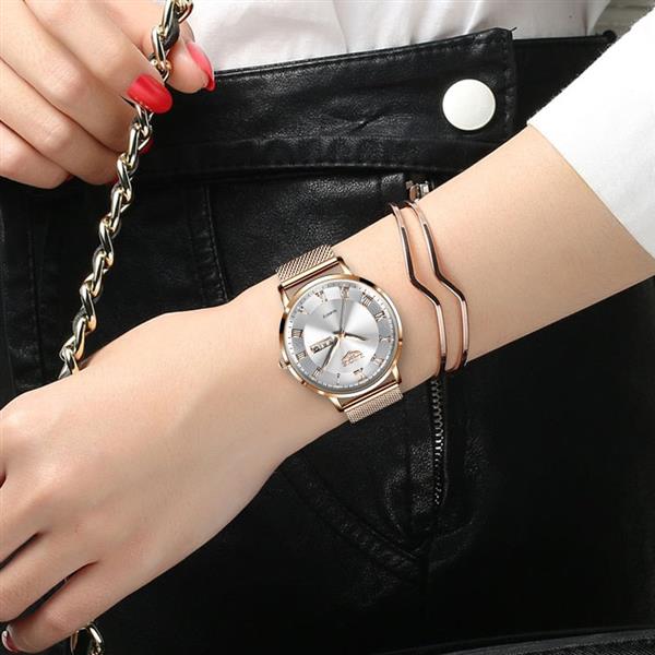 Grote foto ultradun luxe horloge voor dames quartz kalenderklok roestvrij staal waterdicht horloge kleding dames horloges