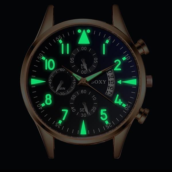 Grote foto stijlvol luxe horloge voor heren lichtgevende quartz horloge lederen band met kalender kleding dames horloges