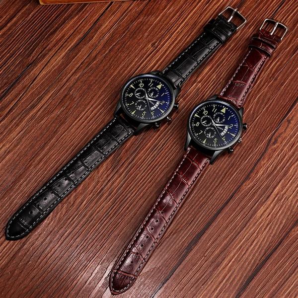 Grote foto stijlvol luxe horloge voor heren lichtgevende quartz horloge lederen band met kalender kleding dames horloges