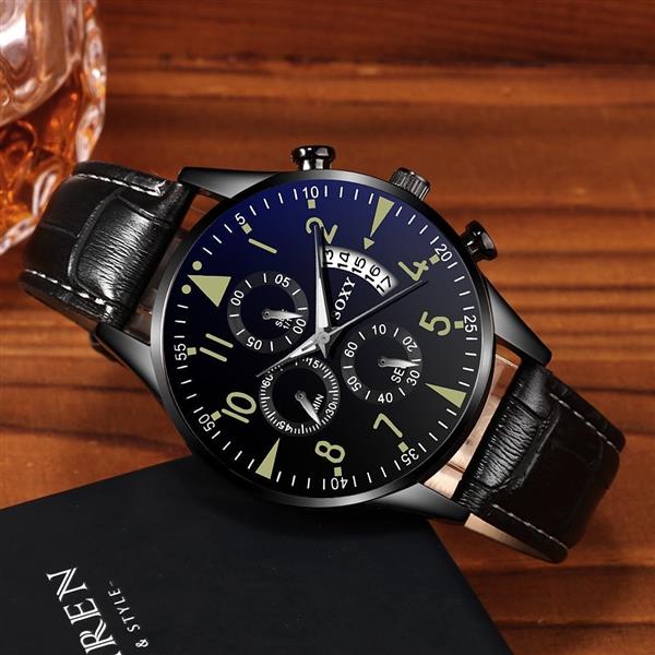 Grote foto stijlvol luxe horloge voor heren lichtgevende quartz horloge lederen band met kalender kleding dames horloges