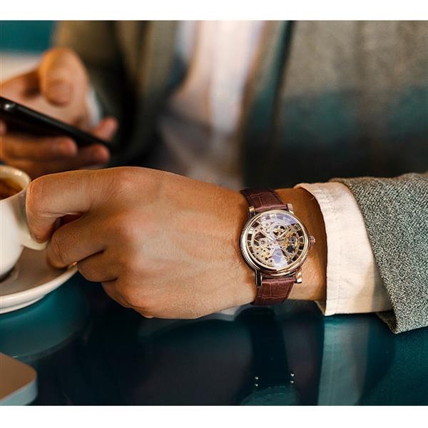 Grote foto luxe horloge met gouden kast voor heren horloge met leren of mesh bandje transparant mechanisch sk kleding dames horloges