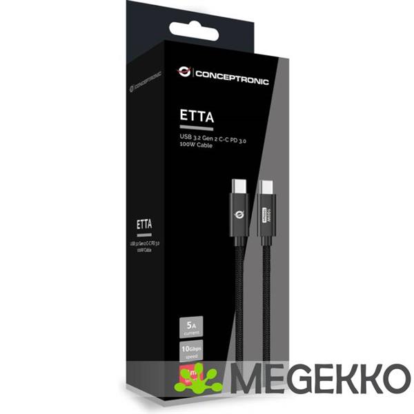 Grote foto conceptronic etta02b20 usb kabel 2 m usb 3.2 gen 2 3.1 gen 2 usb c zwart computers en software overige computers en software