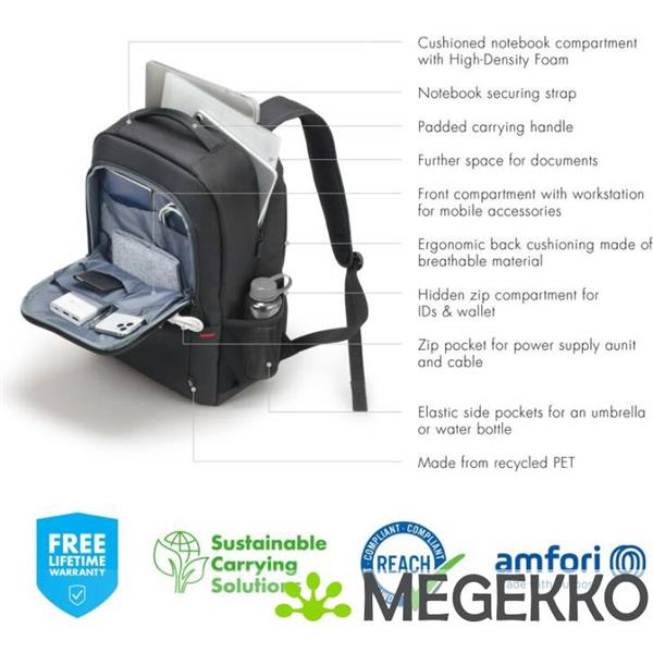 Grote foto dicota eco backpack plus base notebooktas 39 6 cm 15.6 rugzak zwart computers en software overige computers en software