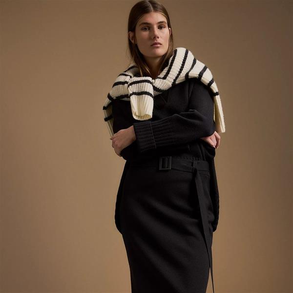 Grote foto windsor virgin wool round neck sweater with cashmere in ecru and navy stripes maat 38 kleding dames truien en vesten