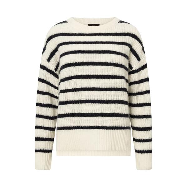Grote foto windsor virgin wool round neck sweater with cashmere in ecru and navy stripes maat 38 kleding dames truien en vesten