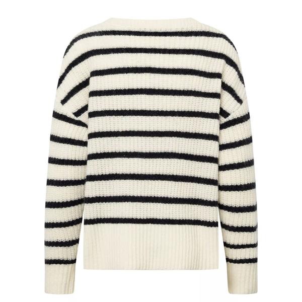 Grote foto windsor virgin wool round neck sweater with cashmere in ecru and navy stripes maat 38 kleding dames truien en vesten