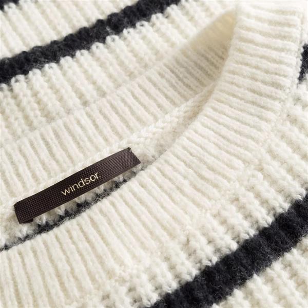 Grote foto windsor virgin wool round neck sweater with cashmere in ecru and navy stripes maat 38 kleding dames truien en vesten
