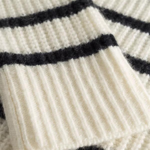 Grote foto windsor virgin wool round neck sweater with cashmere in ecru and navy stripes maat 38 kleding dames truien en vesten