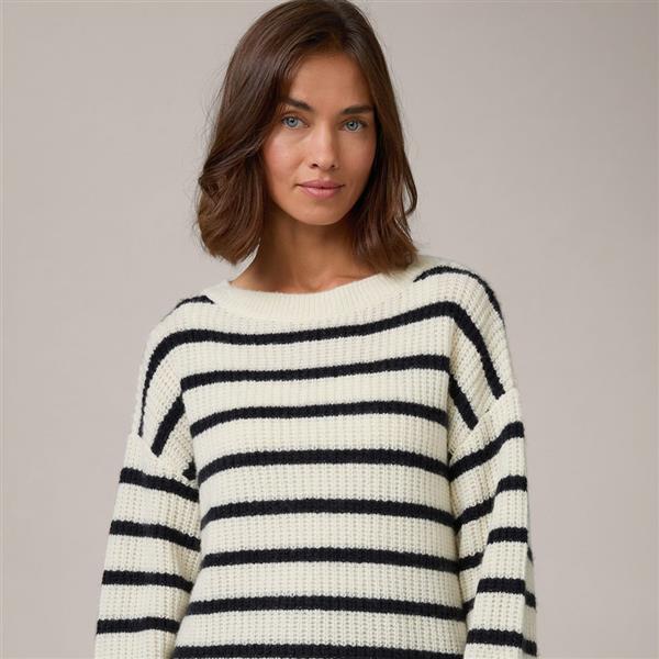 Grote foto windsor virgin wool round neck sweater with cashmere in ecru and navy stripes maat 38 kleding dames truien en vesten
