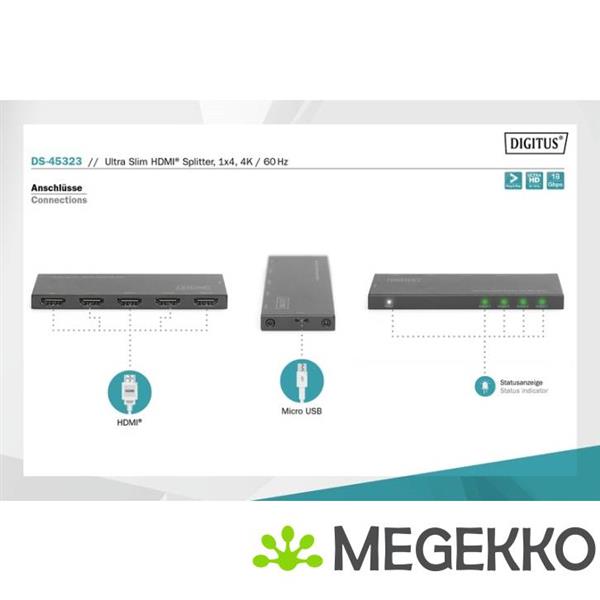 Grote foto digitus ds 45323 video splitter hdmi computers en software videokaarten