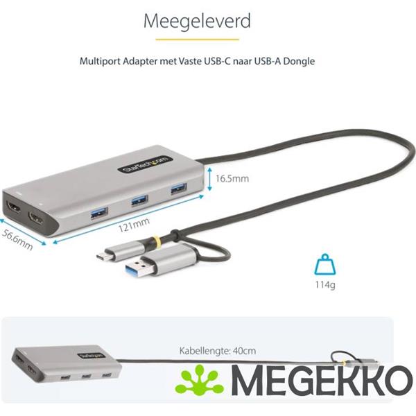Grote foto startech.com usb c multiport adapter met ingebouwde usb c naar usb a dongle dual hdmi 4k30hz 1080p computers en software overige computers en software