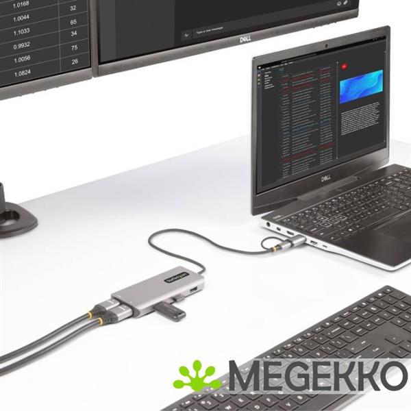 Grote foto startech.com usb c multiport adapter met ingebouwde usb c naar usb a dongle dual hdmi 4k30hz 1080p computers en software overige computers en software